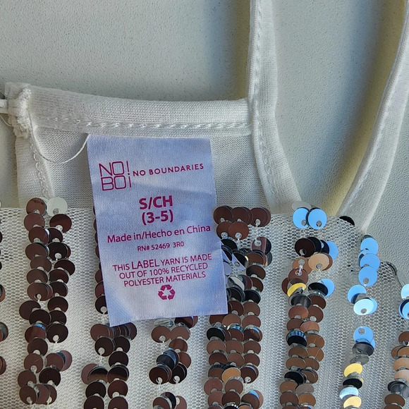 No Boundaries Women’s Sequined Tank Top Juniors White Silver Color S (3-5) - Picture 9 of 11